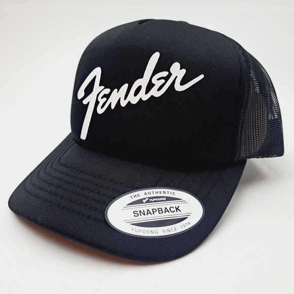 Fender Foam Trucker Mesh Snapback Cap Hat Black HTV - Picture 2 of 4